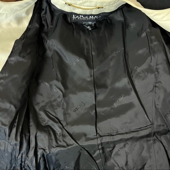 ESCADA VTG 80s Quilted Silk Flap Pockets Gold Button Front Collarless Jacket M - Picture 4 of 8